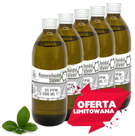 OFERTA LIMITOWANA! 5x Srebro - nanokoloid srebra 25 ppm 500ml